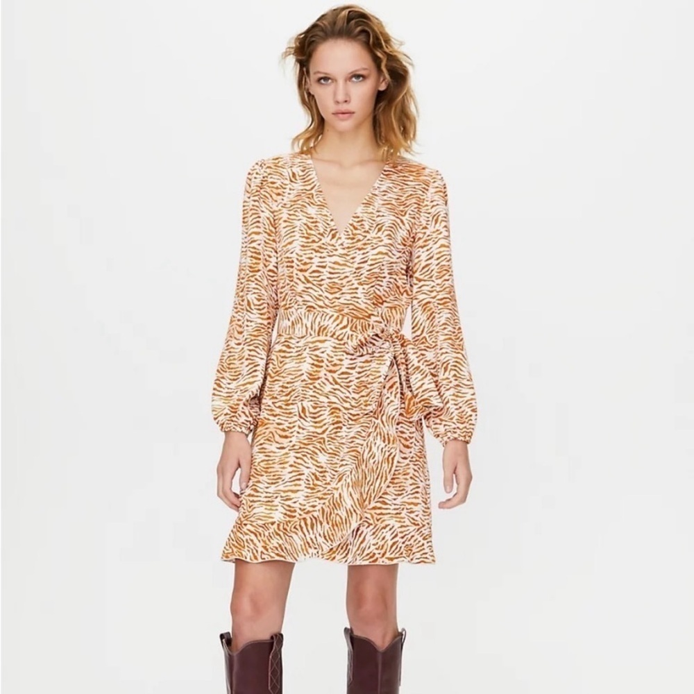 Little Moon Julep Wrap Dress Animal Print Giselle Amber Earth Print Sz. M - Picture 5 of 11